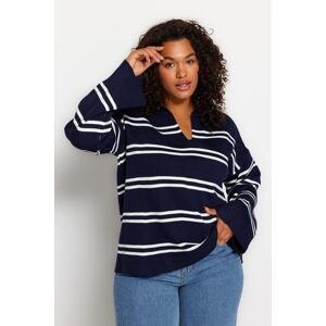 Trendyol Curve Navy Blue Striped Knitwear Sweater