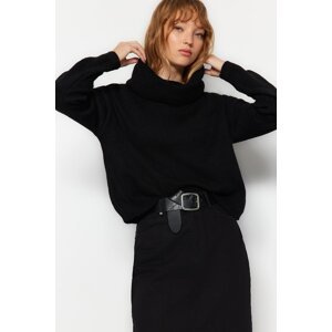 Trendyol černý měkký texturovaný pletený svetr s otočným límcem