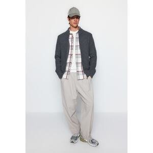 Trendyol Dark Gray Men's Slim Fit Half Turtleneck Zippered Pocket Knitwear Cardigan