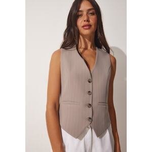 Happiness İstanbul Women's Mink Striped Woven Vest