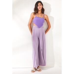 Olalook Women's Lilac Side Zippers and Deep Slits Splittery Pants