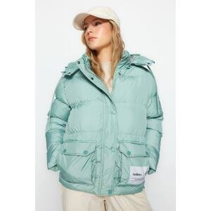 Trendyol Mint Oversize Hoodie, Tag Detail, Water-Repellent Inflatable Coat