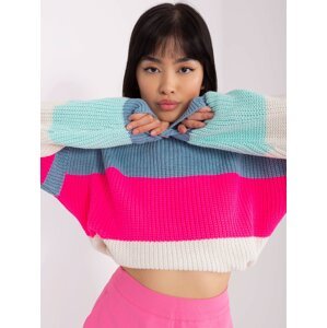Modrý a fluo růžový vlněný oversize svetr
