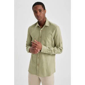 DEFACTO Slim Fit Basic Linen Look Long Sleeve Shirt