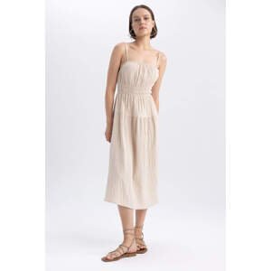 DEFACTO A Cut Strapless Muslin Maxi Short Sleeve Woven Dress