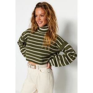 Trendyol Khaki Crop Striped Knitwear Sweater