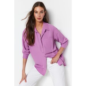 Trendyol Pale Pink Single Pocket Boyfriend/Wide Fit Cotton Woven Shirt