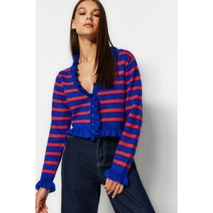 Trendyol Sax Crop Striped Soft Textured Knitwear Cardigan