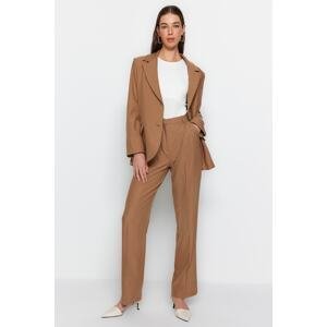 Trendyol Limited Edition Brown Straight Cut Pleated Woven Trousers