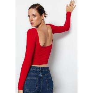 Trendyol Red Cotton Stretchy Decollete Fitted/Fitted Blouse
