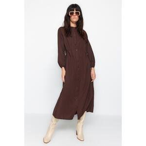 Trendyol Brown, Adjustable Waist, Stopper Detail, Woven Cotton Dress