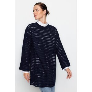 Trendyol Navy Blue Relaxed Cut Openwork/Hole Knitted Sweater