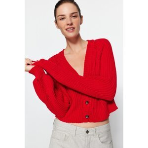 Trendyol Red Crop V-Neck Knitwear Cardigan