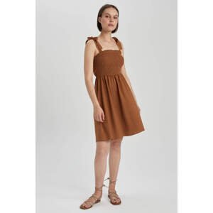 DEFACTO Strappy linen Mini Short Sleeve Woven Dress