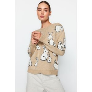 Trendyol Camel Soft-Texture Patterned Knitwear Sweater
