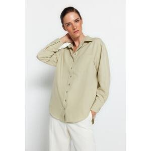 Trendyol Light Khaki Single Pocket Boyfriend/Cream Cotton Woven Shirt