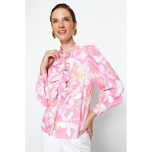 Trendyol Pink Floral Frilly Chiffon Woven Shirt