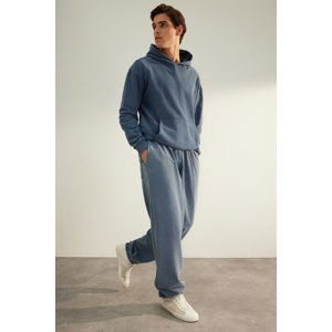 Trendyol Indigo Men's Limited Edition Oversize Rubber Legs Washed Effect 100% Cotton Sweatpants.