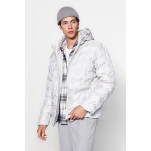 Trendyol Men's Gray Regular Fit Hooded Textured Water and Wind Resistant Puffer Winter Coat