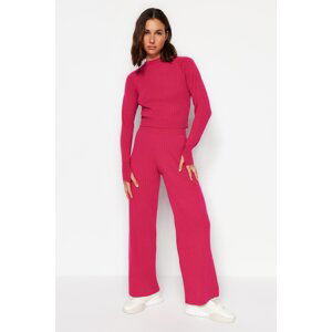 Trendyol Fuchsia Crop Finger Detailed Knitwear Bottom-Top Set