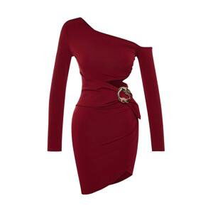 Trendyol X Zeynep Tosun Burgundy One-Shoulder Detailed Dress