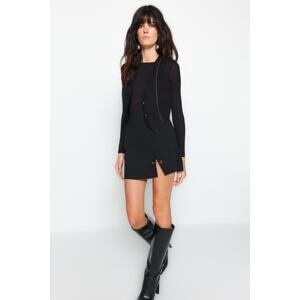 Trendyol Black Knitted Mini Skirt With A Slit