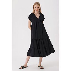 Bigdart 2398 V-Neck Ruffles Dress - Black