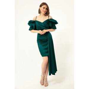 Lafaba Women's Emerald Green Evening Dress with Straps and Tail.