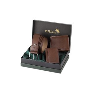 Polo Air Boxed Brown Classic Men's Wallet, Belt and Card Holder Set