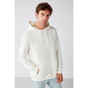 GRIMELANGE Jorge Men's Soft Fabric Hooded Corded Regular Fit Ecru Sweatshirt