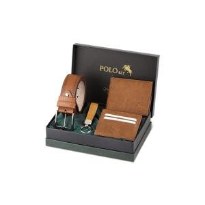 Polo Air Belt, Wallet, Card Holder, Keychain, Tan Tan Set in a Gift Box