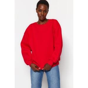 Trendyol Red Oversize/Comfortable fit Basic Crew Neck Thick/Polarized Knitted Sweatshirt