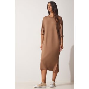 Happiness İstanbul Women's Camel Daily Viscose Knitted Dress