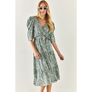 Olalook Women's Mint Green, Double Breasted, Belted Woven Viscose Dress