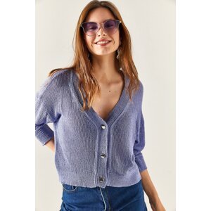 Olalook Women's Lilac 3-Button Mercerized Knitwear Cardigan