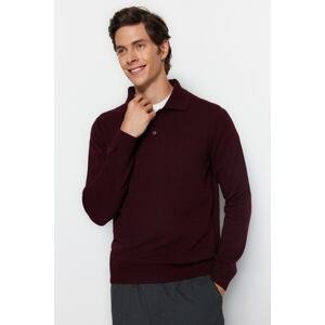 Trendyol Claret Red Men's Slim Fit Polo Neck Buttoned Smart Knitwear Sweater