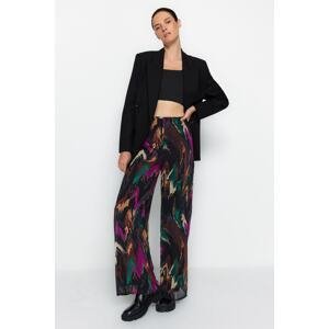 Trendyol Multi Color Lined Wide Leg Chiffon Abstract Pattern Woven Trousers