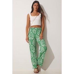 Happiness İstanbul Women's Green Patterned Summer Loose Palazzo Pants