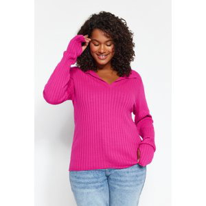 Trendyol Curve Polo Neck Knitwear Sweater With Fuchsia Sleeves Detailed