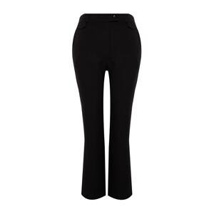 Trendyol Curve Black Straight Fit High Waist Weave Trousers