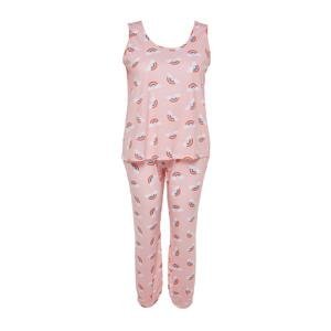 Trendyol Curve Light Pink Rainbow Patterned Knitted Pajamas Set