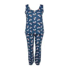 Trendyol Curve Navy Blue Rainbow Patterned Knitted Pajamas Set