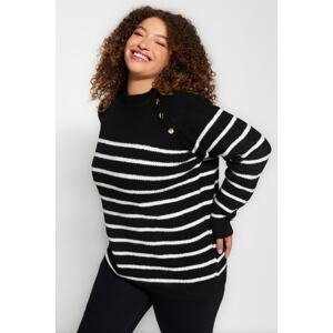 Trendyol Curve Black Striped Gold Button Detailed Knitwear Sweater