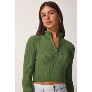 Happiness İstanbul Women's Khaki Zippered Turtleneck Knitwear Sweater