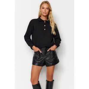 Trendyol Black Thessaloniki/Knitwear Look, Regular/Regular Fit Knitted Sweatshirt with Buttons