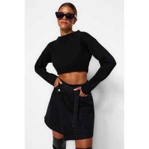 Trendyol Black Belted Stitching Detail Mini Denim Skirt