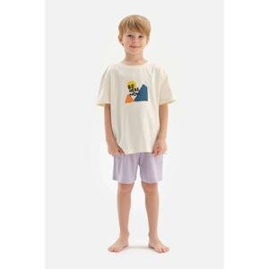 Dagi Ecru Motto Printed Short Sleeved T-Shirt, Shorts and Pajamas Set