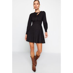 Trendyol Black Waist Mini Opening Stitch Detail Gabardine Woven Dress