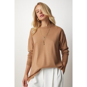 Happiness İstanbul Women's Biscuit Crew Neck Basic Sweater