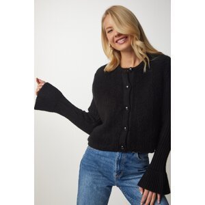 Happiness İstanbul Women's Black Buttoned Boucle Knitwear Cardigan